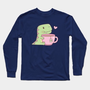 Cute Little Dino Hugging Teacup Long Sleeve T-Shirt